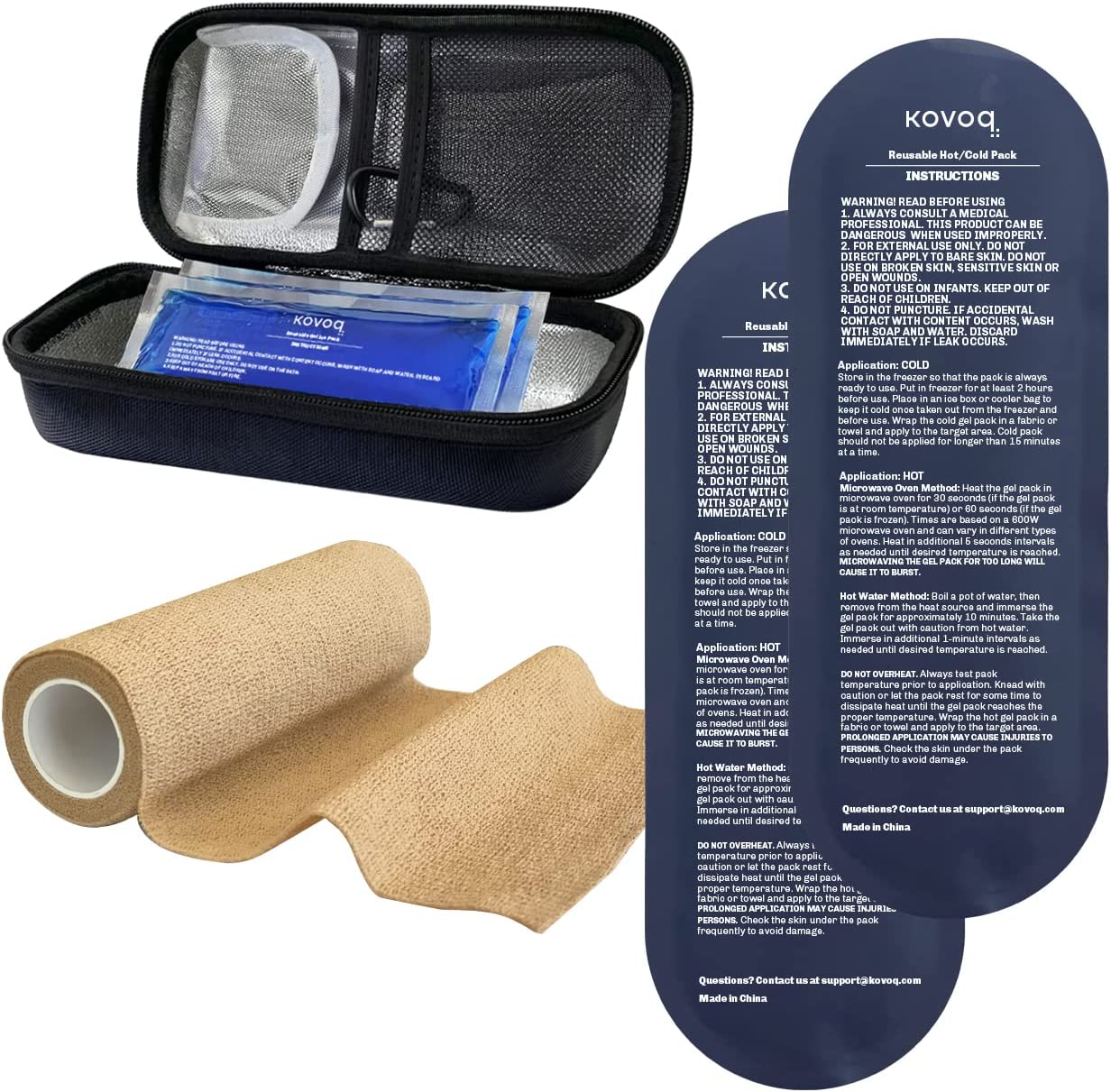 Portable Reusable Cold Ice Packs with Self-Adherent Tape